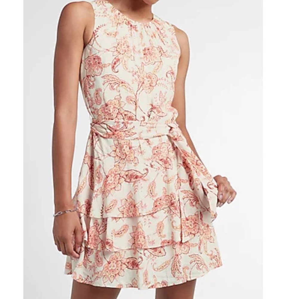 NWT Printed Tiered Ruffle Fit and Flare Dress, Express, S